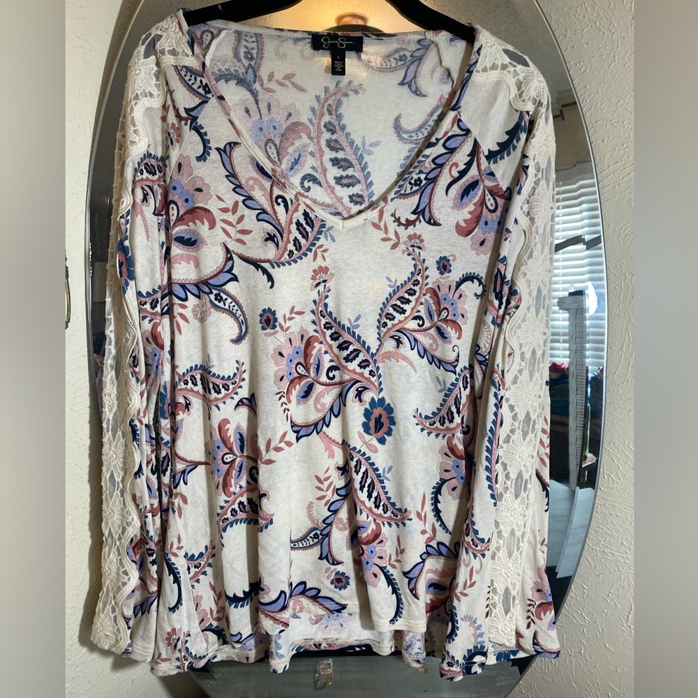 Large Jessica Simpson Lace Accent Flare Long Sleeve